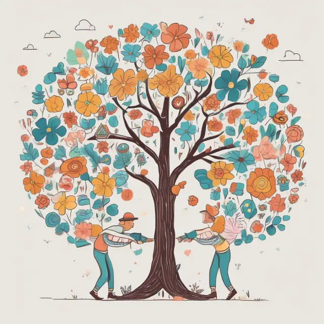 An employer cultivating an expansive garden of employee benefits, with FSAs symbolized by vibrant, blossoming flowers