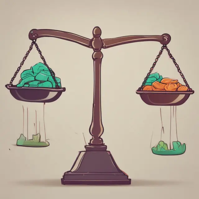 A set of scales balanced precariously between gains and losses, representing the financial risks associated with investment flipping.