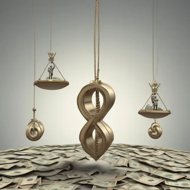 An interest rate pendulum swinging between a stable money market fund and a flexible floating rate fund, symbolizing the benefits of both options in an evolving market environment.