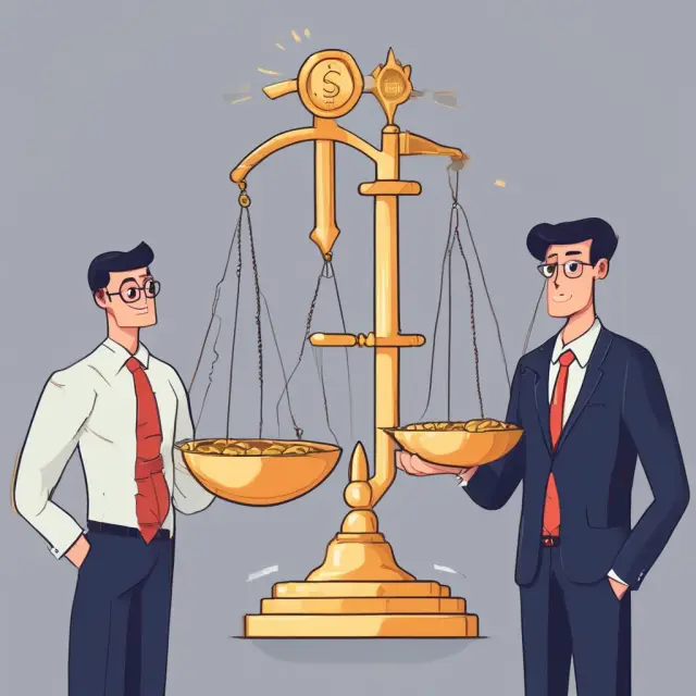 An investor weighs the pros and cons of money market funds and floating rate funds on a golden scale