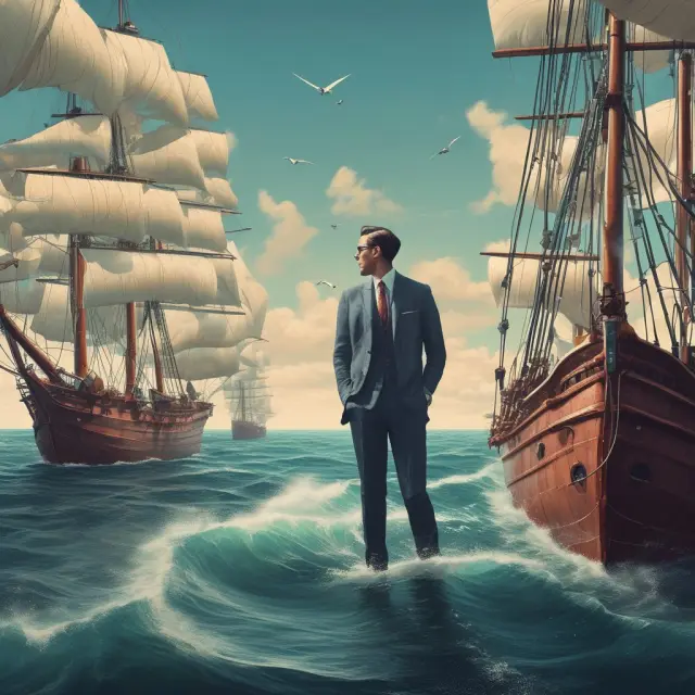 A portfolio manager skillfully navigates a ship through a vast sea of floating rate bonds, implementing strategies to balance income generation and risk management.
