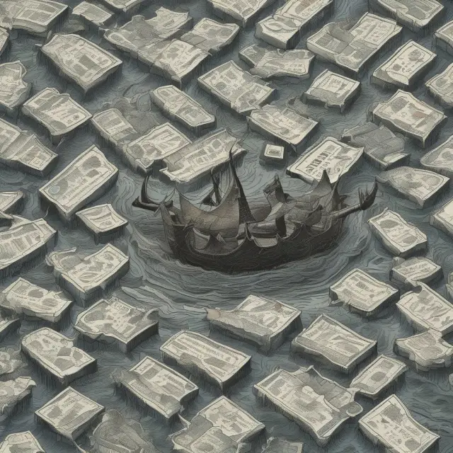 Sea of floating shares with market currents altering their course, representing stock dynamics