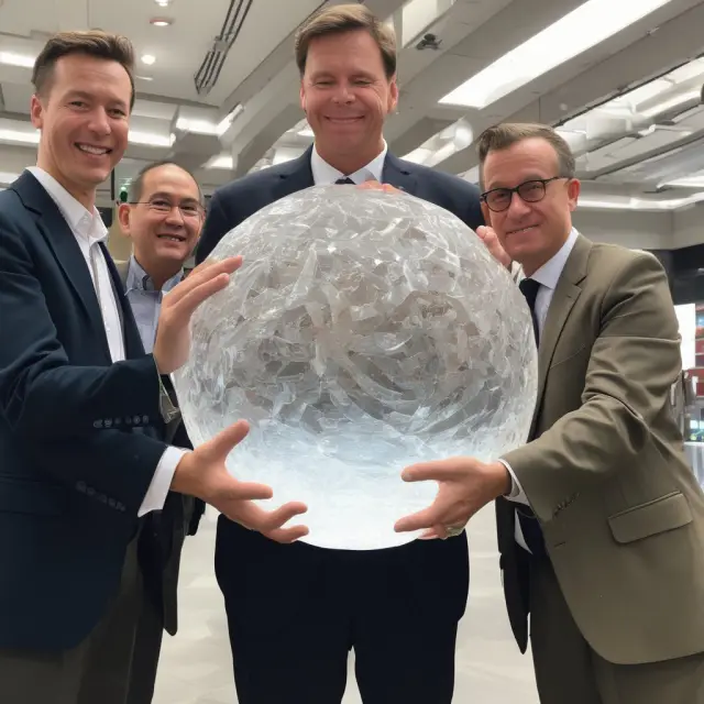 Insiders holding a giant crystal orb containing all GE shares, while only a small portion represents the 34.26% floating stocks accessible for trading