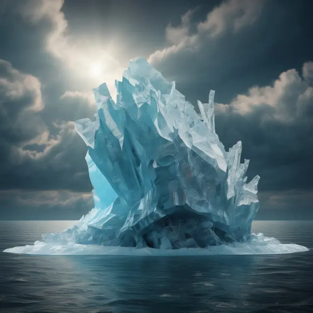 An iceberg illustrating the concept of a floating charge, with current assets acting as collateral and constantly shifting currents