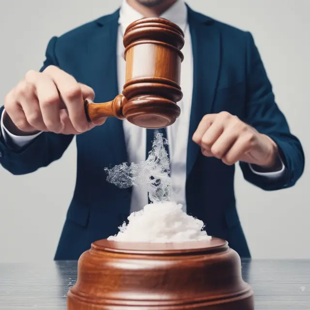 A lender holding a gavel in front of a bookshelf with insolvency law books, symbolizing the crystallization process for floating charges.