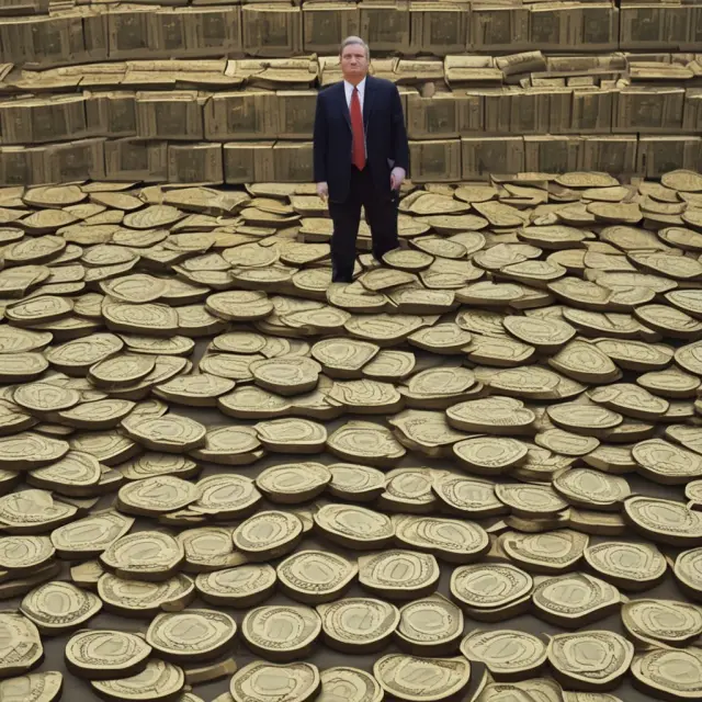 A central banker wielding a golden balance adjusts the flow of currencies in a meandering river, symbolizing exchange rate interventions