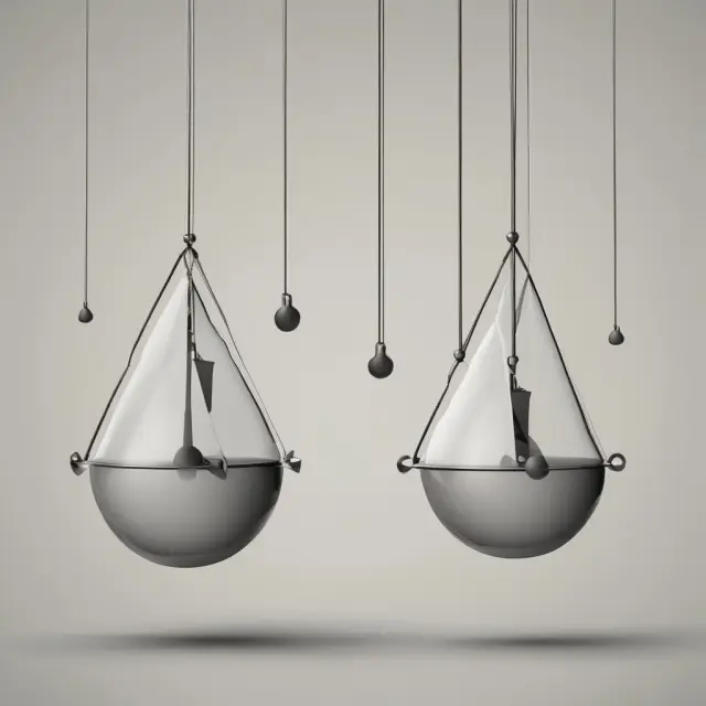 Two interconnected pendulums symbolizing fixed and floating interest rates, each representing stability and changeability