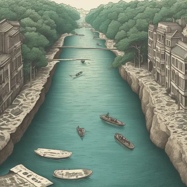 An image depicting a river with various investment instruments (bonds, money market funds, and TIPS) floating atop its current, symbolizing the impact of floating interest rates on their values