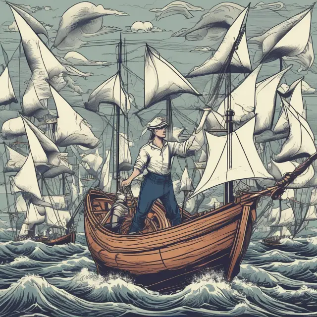 Sailor on a boat navigating floating interest rate waters, employing sail diversity and anchors for protection