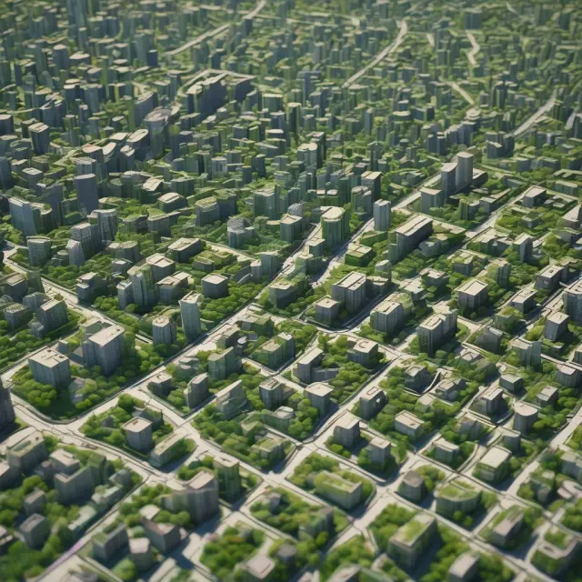 Image showing industrial gears on vast lands, residential blocks nested in gardens, commercial skyscrapers, and agricultural fields representing FAR variations