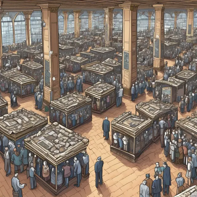 Floor traders providing liquidity, shown as pillars amidst a busy trading pit