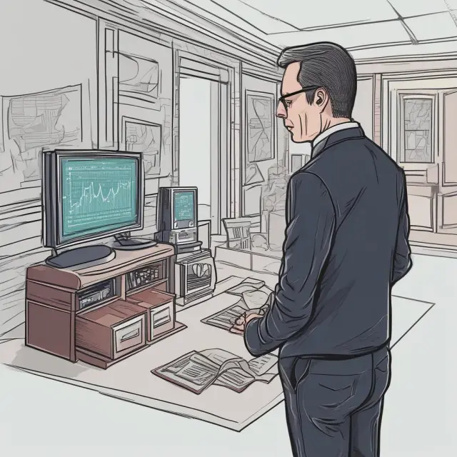 A floor trader in a dynamic scene with trading pit elements intermixed with digital waves and screens, symbolizing the balance between traditional floor trading and modern technological advancements.