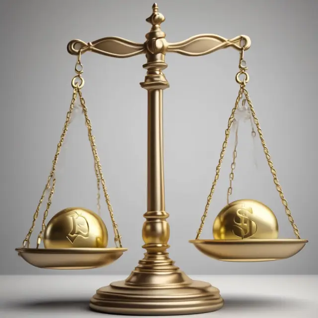 A balance scale weighing the pros and cons of flotation (golden IPO crown) and small business loans (loan scepter)