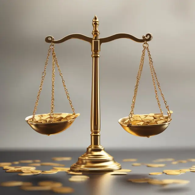 Golden scales with interest rates flowing as a river beneath, balancing gold coins symbolizing capital needs against new equity issuance