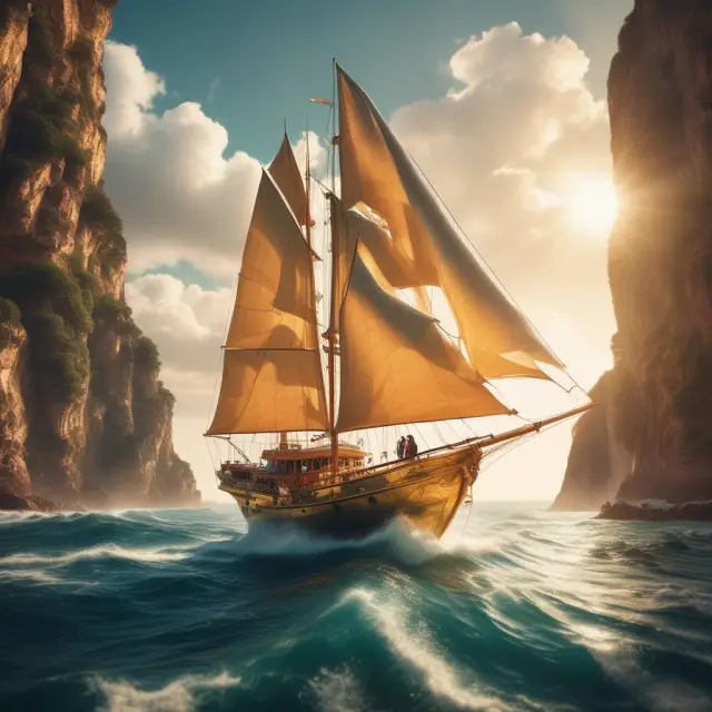 Golden yacht in a sea of investment opportunities, illustrating passive income in flow-through entities