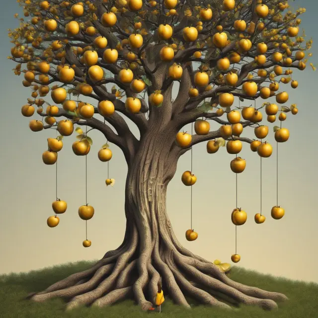 Golden apples hanging from a tree represent diverse flow-through entities, illustrating their role in optimizing tax efficiency