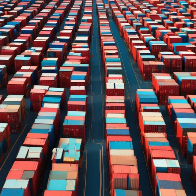 Interconnected shipping containers moving along a conveyor belt, representing the smooth transition of ownership and responsibility through Free on Board (FOB) terms.