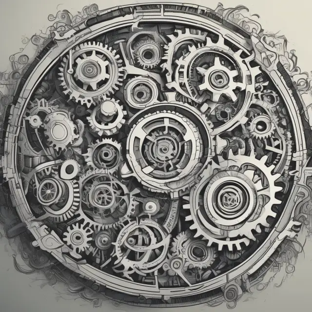 Flow of Funds (FOF) accounts depicted as cogs turning in an economic engine, symbolizing the interconnected movement of capital between sectors