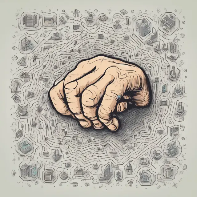 Giant hand constructing a complex puzzle from interconnected FAQs, illustrating Fill or Kill order intricacies