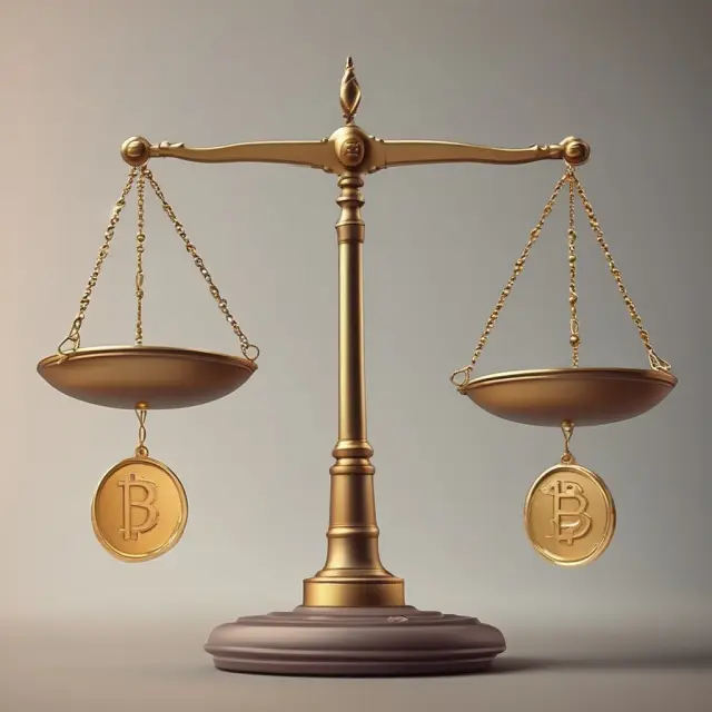 Golden coin symbolizing FOK order balancing on a scale. One falls due to thin market liquidity, the other remains with a realistic price target.