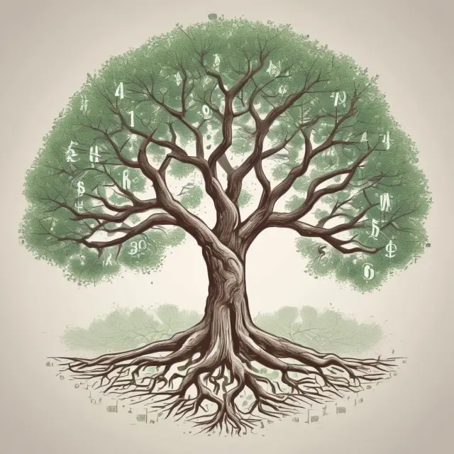 Tree with interconnected roots and leaves showcasing various folio numbers, representing the connection between investors and mutual funds
