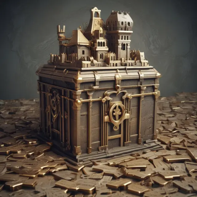 Fortress protecting folio numbers as keys, securing investments in a treasure chest.