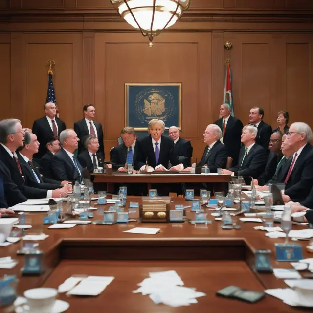 Golden gavel in hand, FOMC members discuss changes to US interest rates and monetary policies at their table