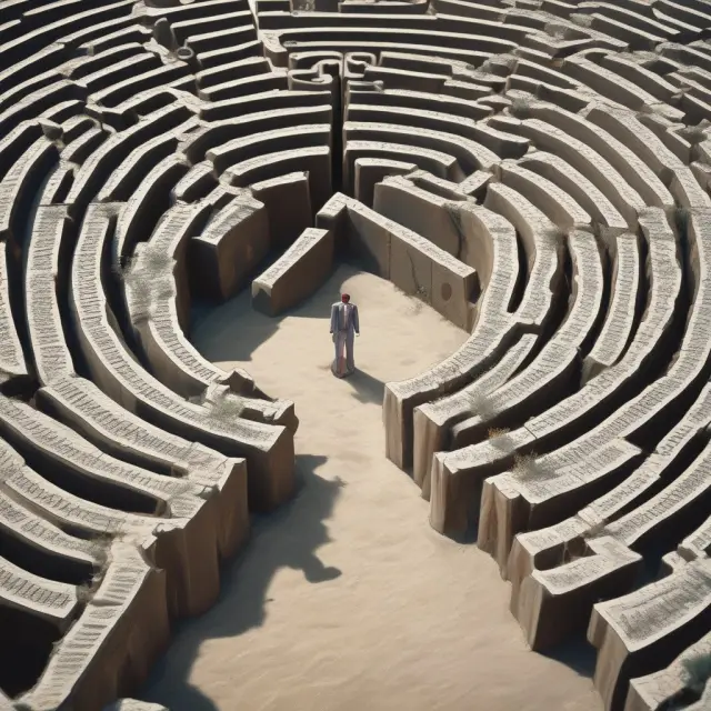 A labyrinth with footnote symbols at each turn, symbolizing the journey to understand financial disclosures