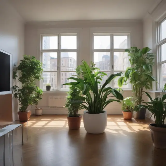 A vibrant houseplant flourishing amongst various real estate listings, symbolizing the successful marketing of an FSBO home