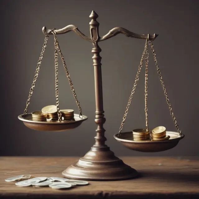 A lender holds balancing scales. One side is filled with a borrower