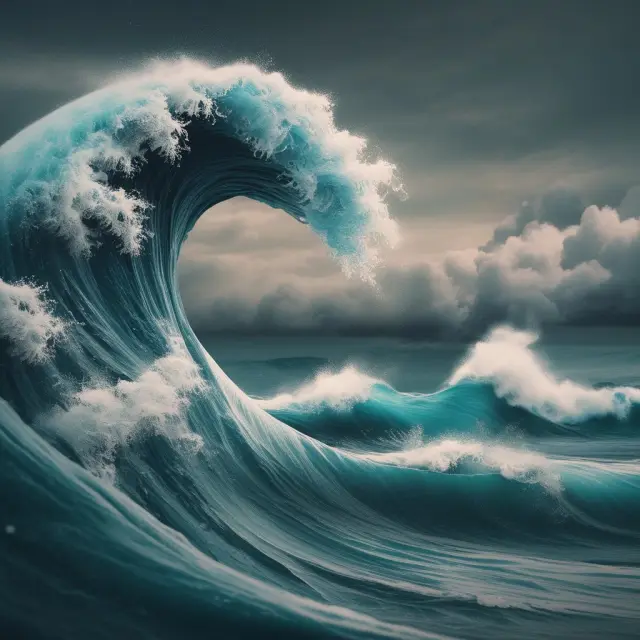 An underwater scene depicting a contract being carried away by a tsunami wave, symbolizing the disruptive impact of COVID-19 on force majeure clauses