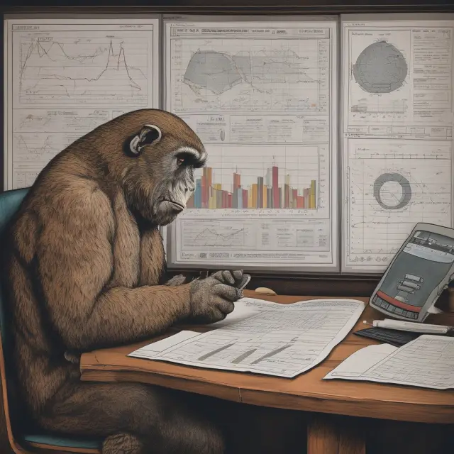 Expert owl interprets qualitative trends from financial charts, while statistician gorilla performs quantitative data analysis