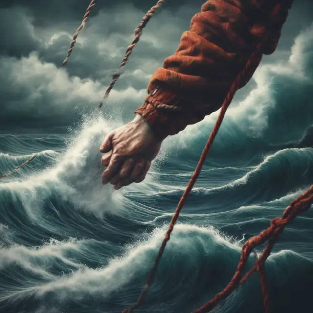 Borrower holding on to a lifeline during reinstatement period, surrounded by turbulent mortgage payment waters