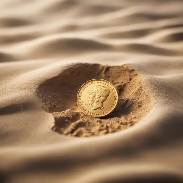 Golden coin representing potential earnings slowly dissolving in sand, highlighting the impact of fees on long-term asset growth