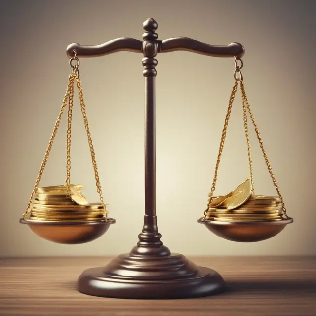 An investor standing on a scale with gold coins symbolizing investments and foregone earnings (fees) on the other side, emphasizing minimizing expenses for increased investment growth.