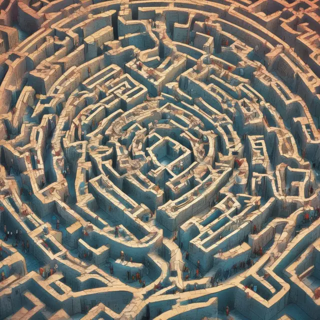 An intricate labyrinth represents the complexities of Form 8938 filing thresholds for US citizens and foreign financial institutions, with FATCA ensuring compliance.