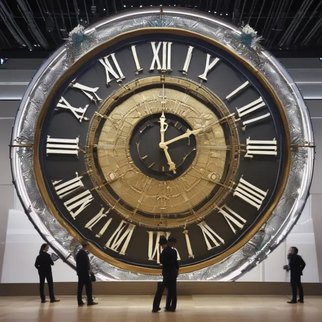 Two companies engaging in a foreign currency swap under the watchful eye of a giant world clock