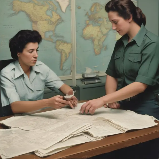 An American expat presents documents at customs, showing income sources flowing from foreign countries to a US passport representing foreign earned income