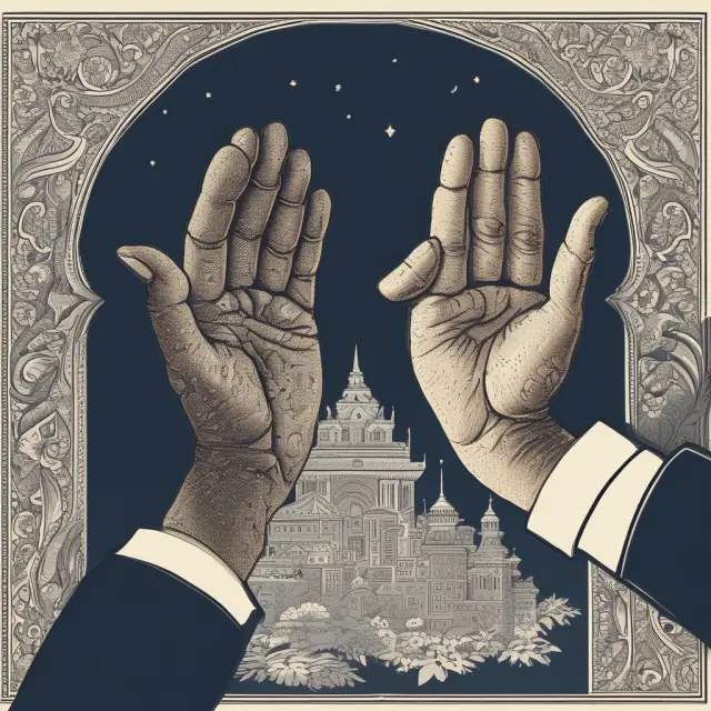 An intricate tapestry depicting a hands working together to weave economic growth; one hand representing foreign investment and the other, domestic investments