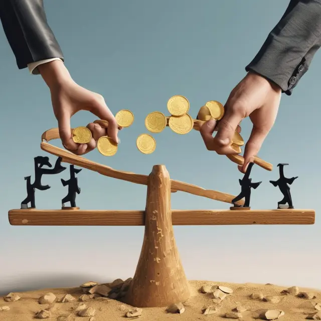 Global investors exchanging gold coins on a see-saw, symbolizing the volatility of Foreign Portfolio Investments.