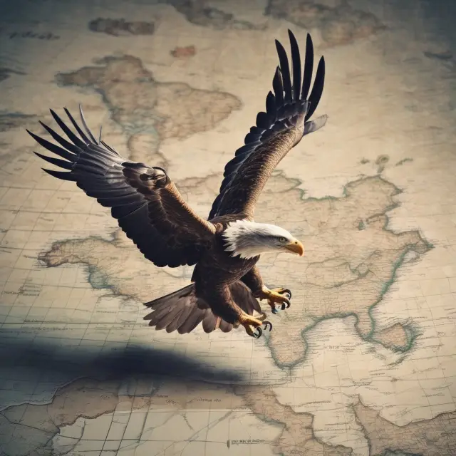An eagle flying over a world map with overlapping Euros (€) and US Dollars ($), illustrating foreign exchange risk management strategies for institutions.