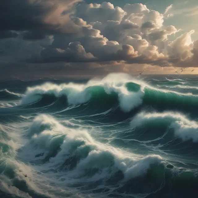 Stormy sea symbolizing political instability causing currency waves to collide and impact exchange rates