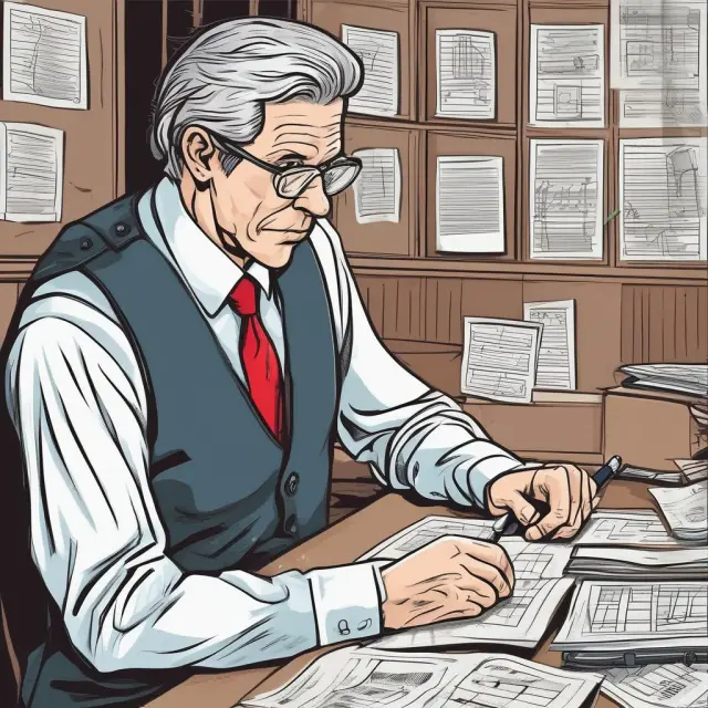 A forensic accountant examines financial documents under a magnifying glass, symbolizing their specialized skills and determination.