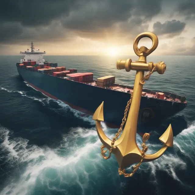Golden anchor in calm sea, representing forfaiting