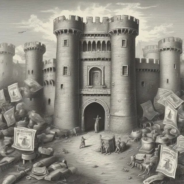 An image of a well-fortified castle with flags representing guarantees flying high, while hedging instruments like swords and shields protect against currency and interest rate risks