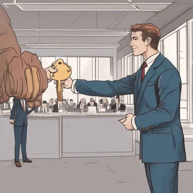 Employee returns a gold key to the company, representing forfeited shares in employee stock purchase plans