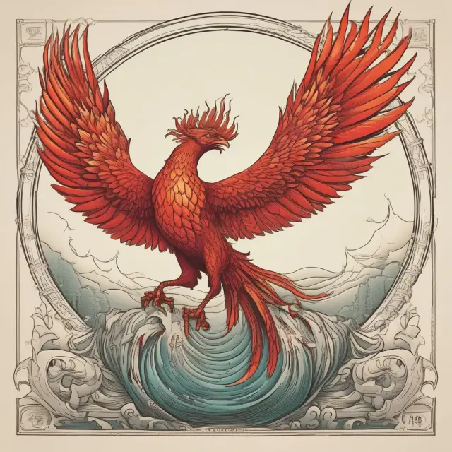 Phoenix bird emerging from a pile of forfeited shares, illustrating company
