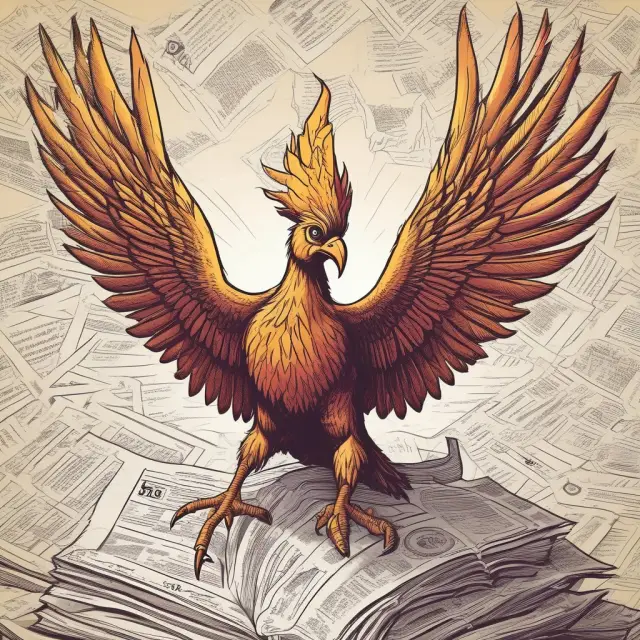 Phoenix rising above paperwork and IRS forms, representing the successful filing of Form 1045 for a quick tax refund.