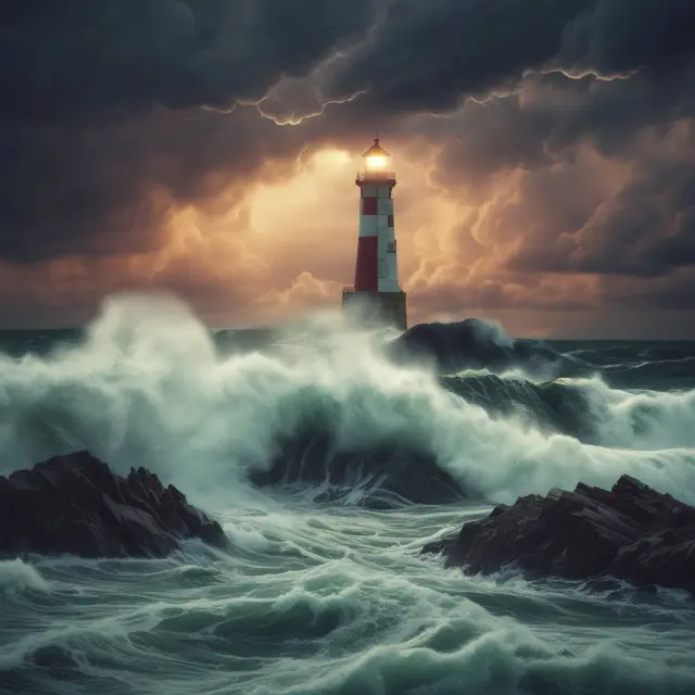 A lighthouse illuminating a stormy sea, holding Form 1095-B in its hand, representing the crucial role of the document in demonstrating ACA compliance and filing federal taxes.