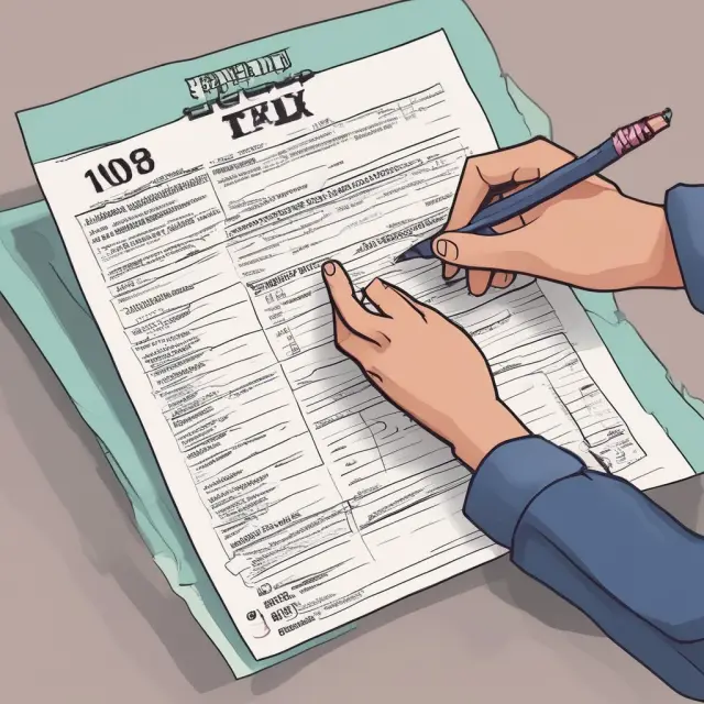An individual holds and examines a Form 1095-B as arrows direct them to the relevant checkboxes on their tax return